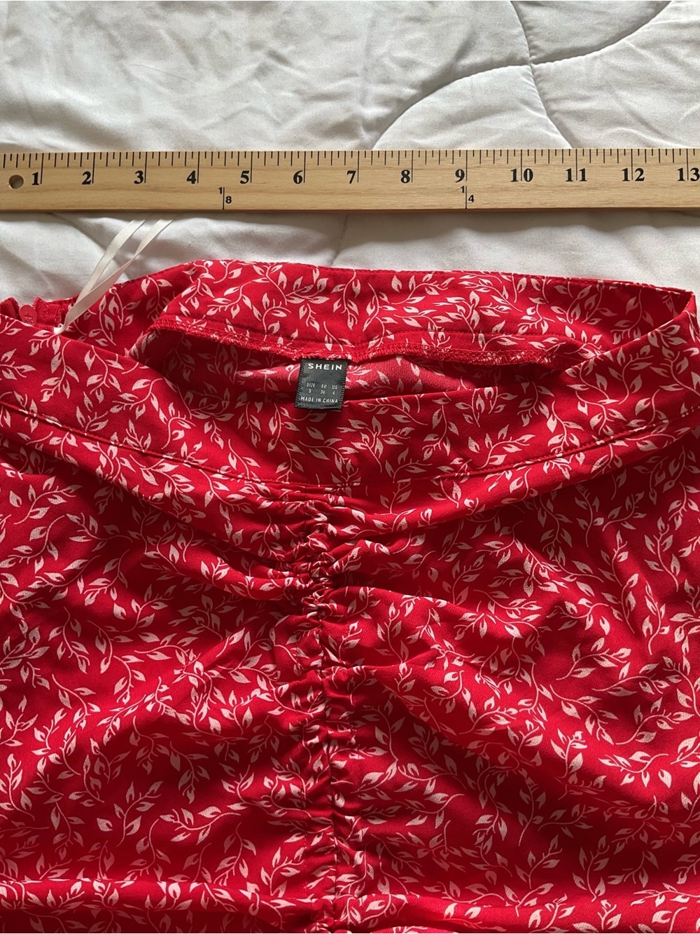 Red Floral Drawstring Ruched Mini Skirt - Picture 7 of 8